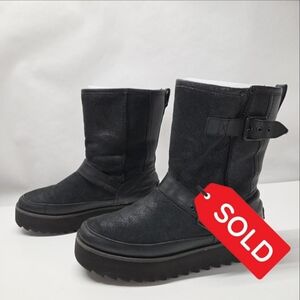 SOLD......UGG Classic Rebel Biker Platform Boots Black Women’s 11 Leather Buckle